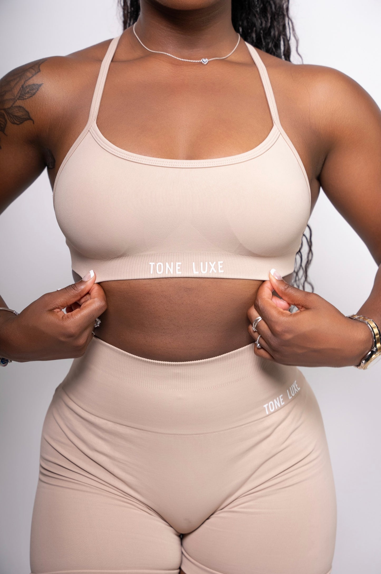 Beige MotionLuxe Sports Bra